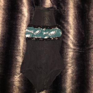 Sheer Eagles halter top bodysuit